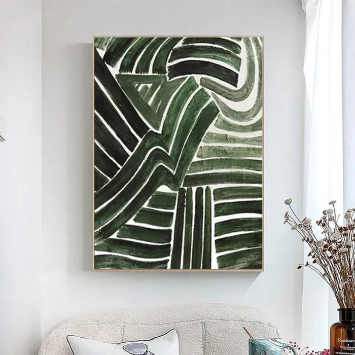 Handpaint Green Abstract Painting - Image 2