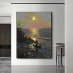 Lonely Boat At Night Oil Painting - Image 5