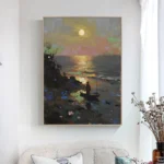 Lonely Boat At Night Oil Painting - Image 2
