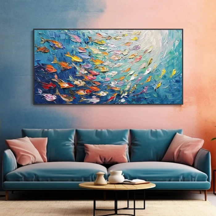3D Textured Wall Art Colorful Fish Oil Painting - Image 6