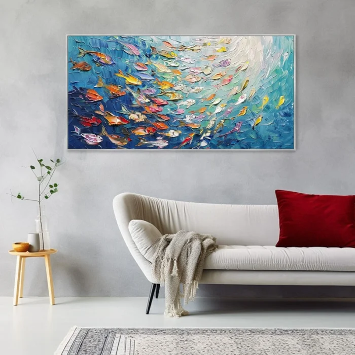 3D Textured Wall Art Colorful Fish Oil Painting - Image 1