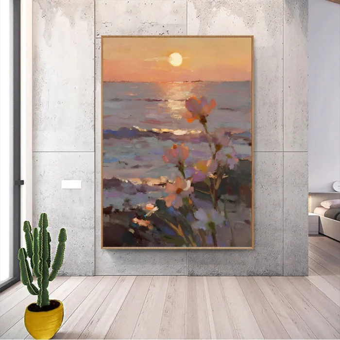 Flowers By The Sea Oil Painting - Image 3