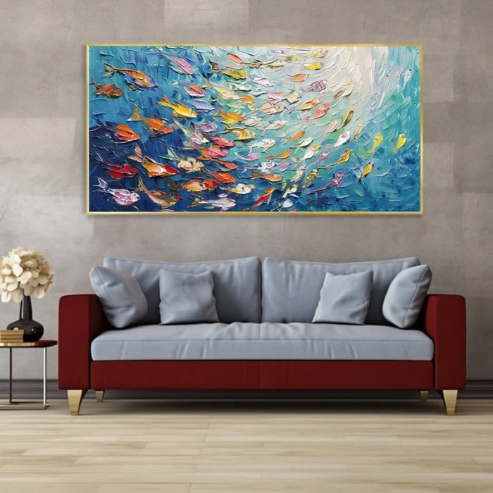 3D Textured Wall Art Colorful Fish Oil Painting - Image 3