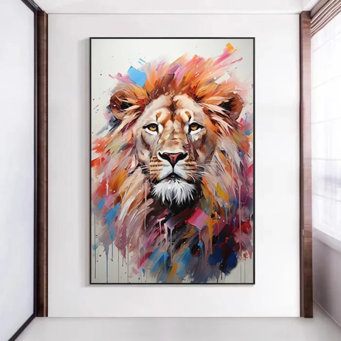 Colorful Lion Oil Painting - Image 2