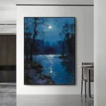 The Lake Under The Moonlight Painting - Image 5