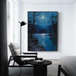 The Lake Under The Moonlight Painting - Image 4