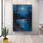 The Lake Under The Moonlight Painting - Image 3