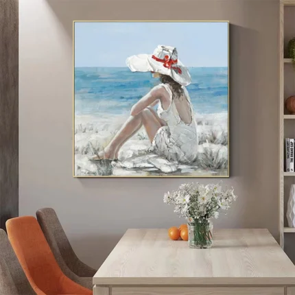 Woman On Beach Canvas Wall Art Picture