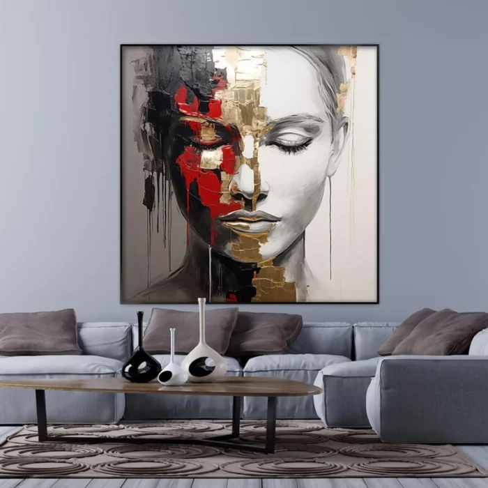 Red Black White Portrait Of A Girl - Image 3