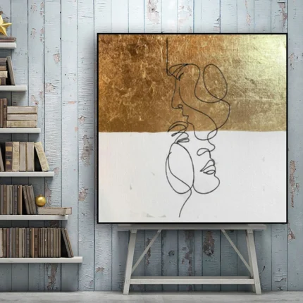 Gold Leaf Painting Texture Line Abstract Face