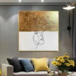 Gold Leaf Painting Texture Line Abstract Face - Image 3